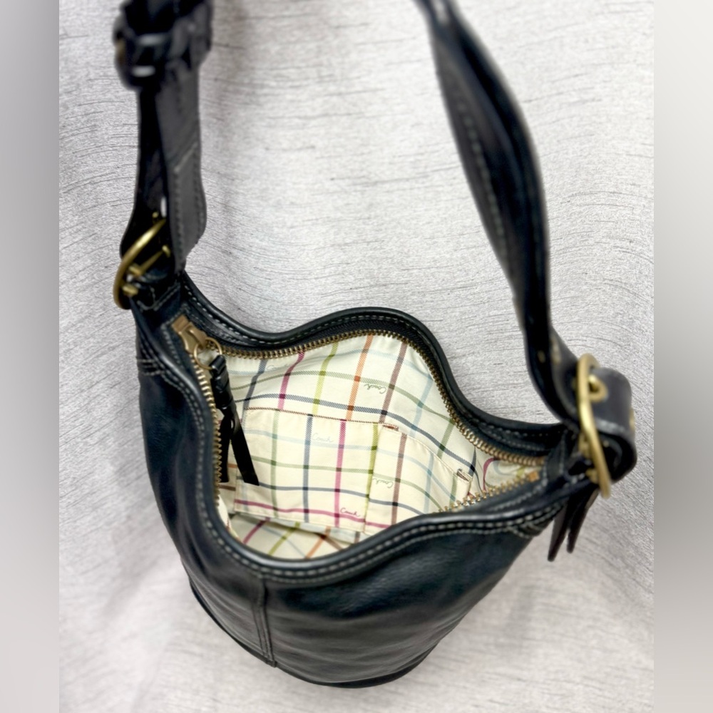 Coach Y2K Black Leather Bleecker Duffle w/ Tattersall Lining - Aprox 12” x 10” - Picture 10 of 17